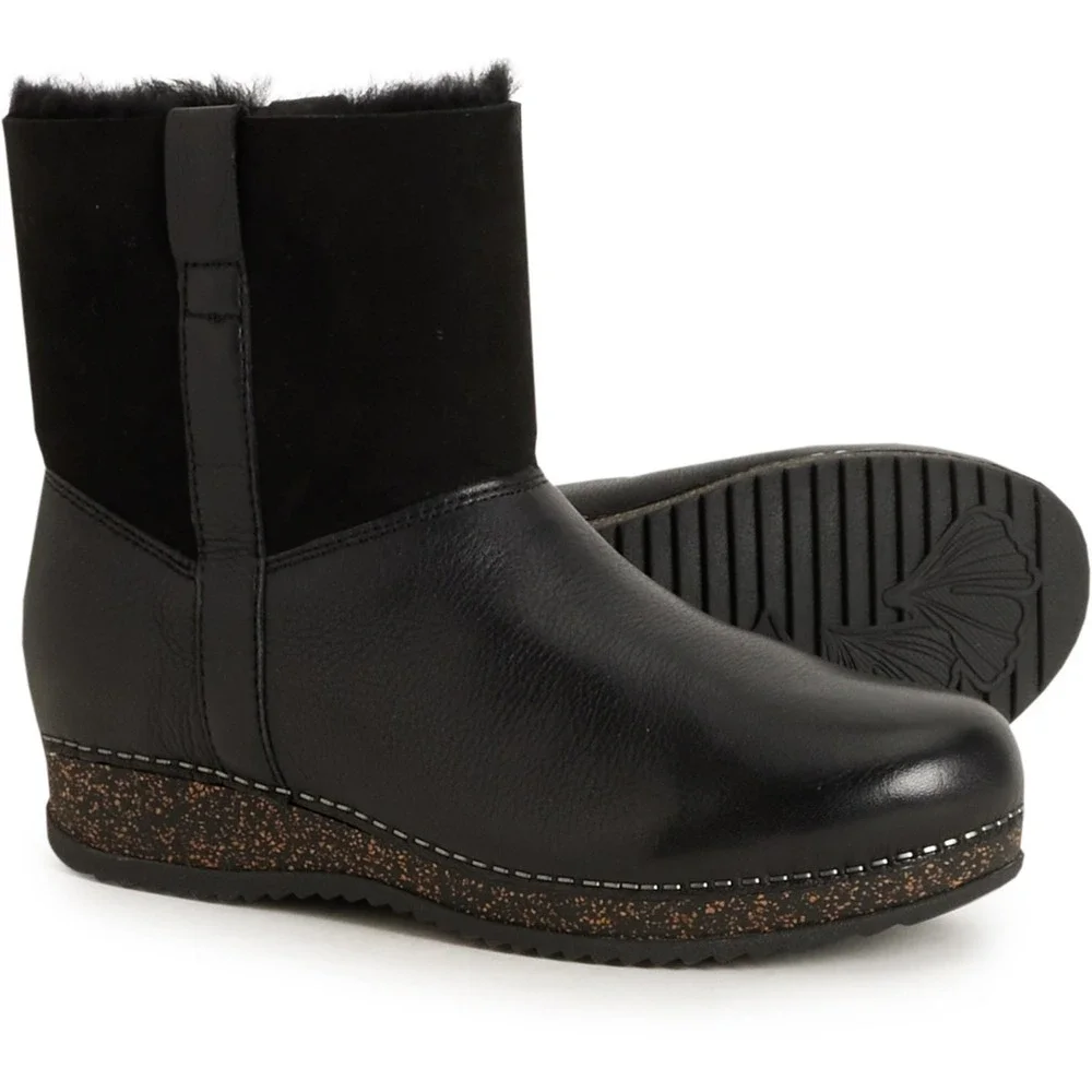 NEW Dansko Women Boots Sz 38 US 7 - 7.5 McKenzie Shearling-Lined Leather Black